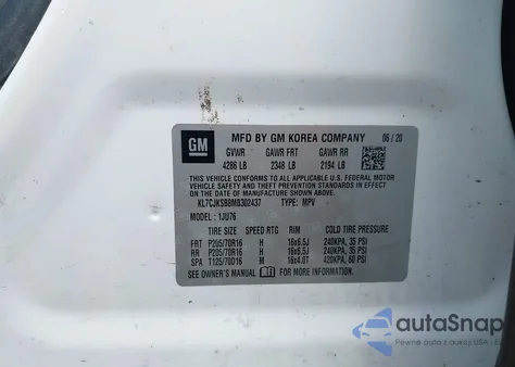 2021 Chevrolet Trax Fwd Ls z USA, uszkodzony, nr VIN KL7CJKSB8MB302437